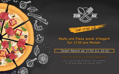 Pasta und Pizza soviel d’magsch fur 17,50 Fr pro Person